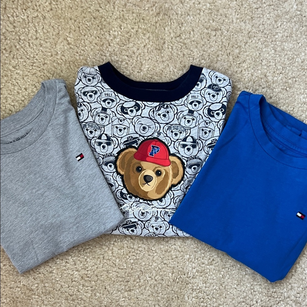 Tommy Hilfiger and polo Kids' Gray, Blue, and Bear Pattern Tees